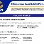 Holiday Notice – Nov 7, 2011